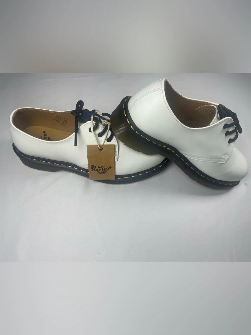 Dr. Martens White Leather 3-Eye Derby Shoes with Black Sole